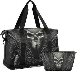 AIXIWAWA Dark Skull Duffel Bag Set with Shoes Compartment Trolley Sleeve Removeable Strap for Workout Travel Gym