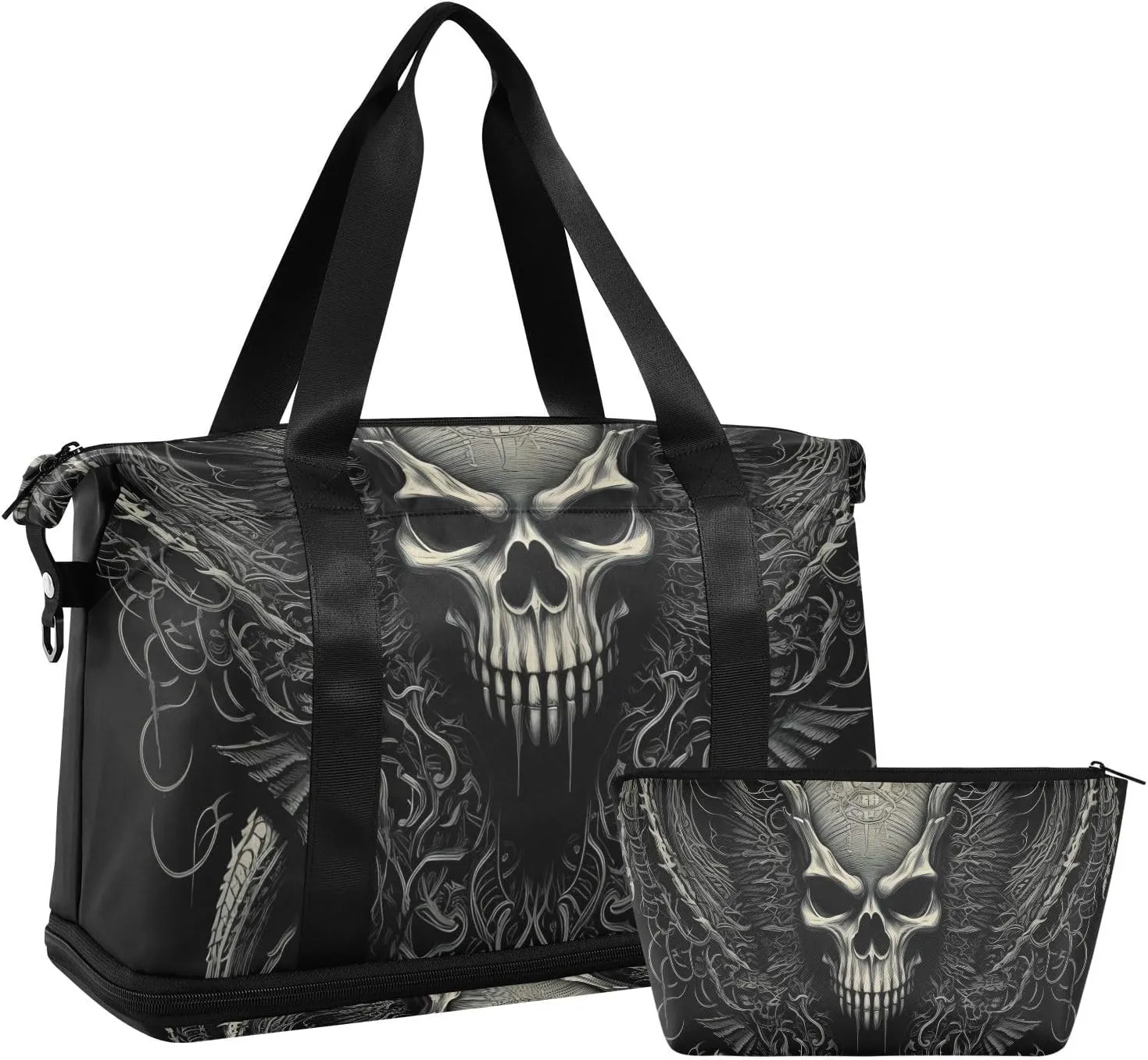 AIXIWAWA Dark Skull Duffel Bag Set with Shoes Compartment Trolley Sleeve Removeable Strap for Workout Travel Gym