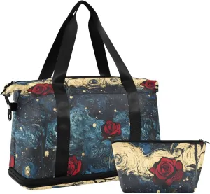 AIXIWAWA Duffel Bag Fantasy Roses Print with for Travel Gym with Shoes Compartment Large Capacity with Toiletry Bag