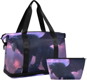 AIXIWAWA Duffel Bag Lion Wiht with Wings Print with for Travel Gym with Shoes Compartment Large Capacity with Toiletry Bag