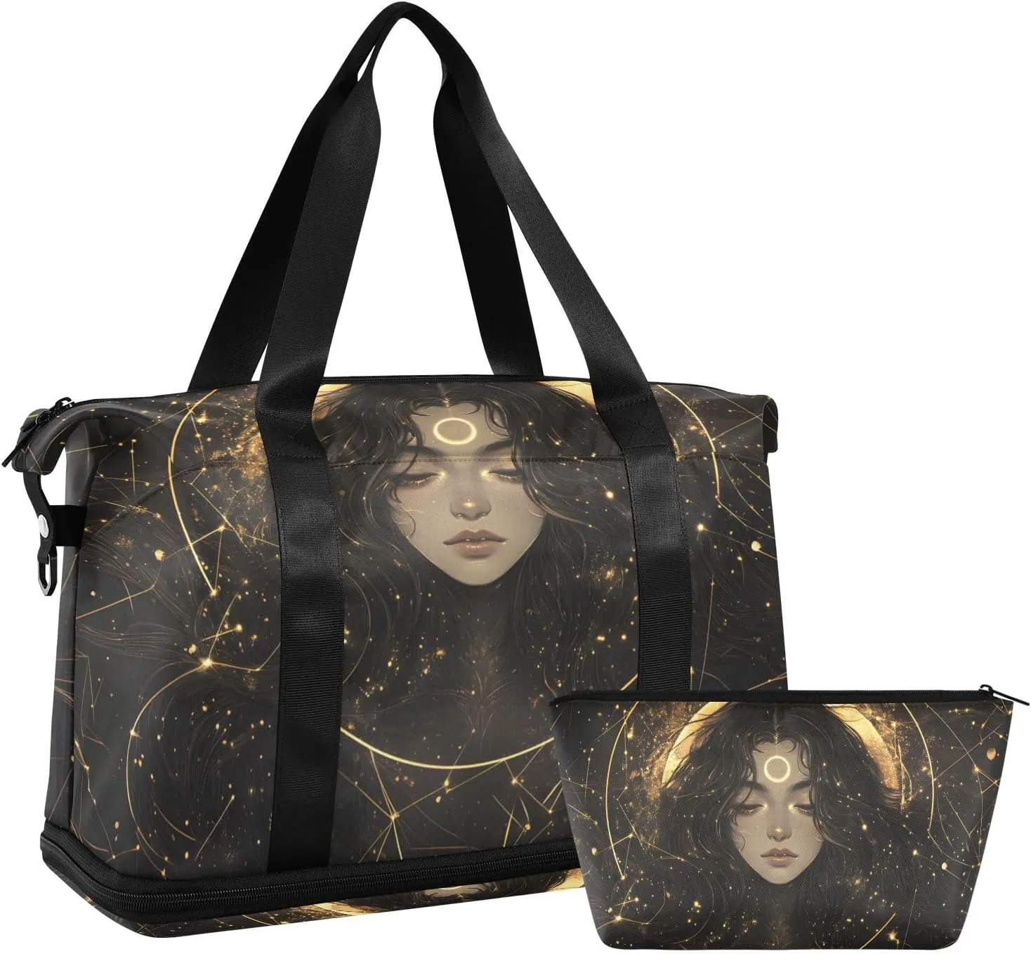 AIXIWAWA Duffel Bag Mythical Woman Print for Travel Gym with Shoes Compartment Large Capacity with Toiletry Bag
