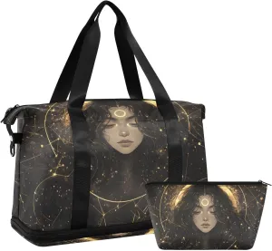 AIXIWAWA Duffel Bag Mythical Woman Print for Travel Gym with Shoes Compartment Large Capacity with Toiletry Bag