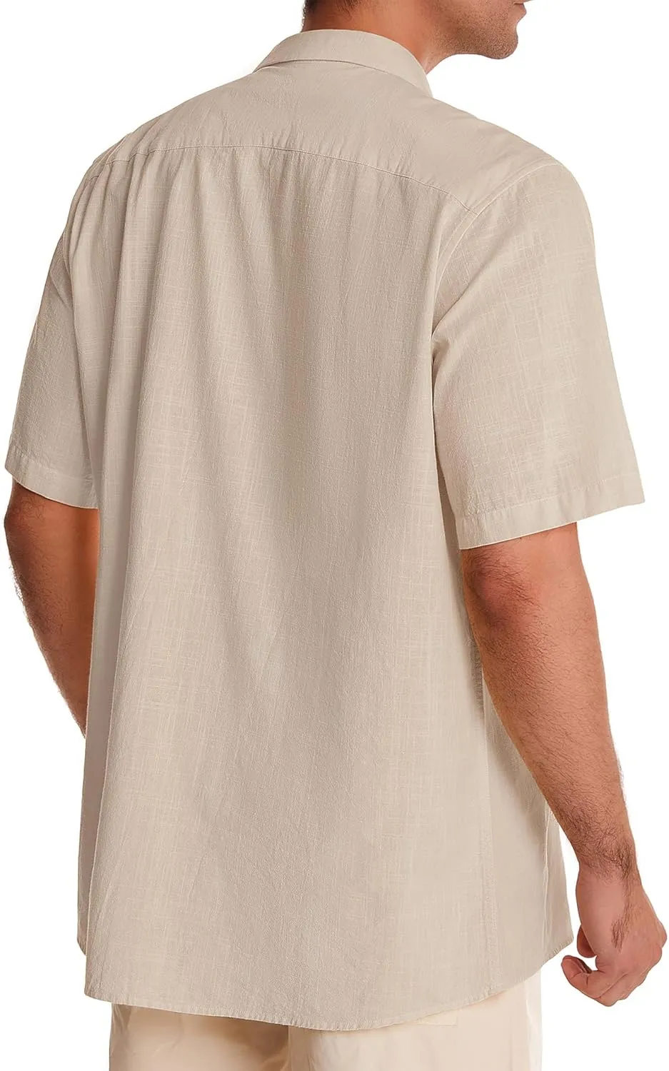 Alimens & Gentle Mens Linen Shirts Short Sleeve Button Down Shirts Cotton Summer Beach Cuban Shirts Vacation Hawaiian Shirts