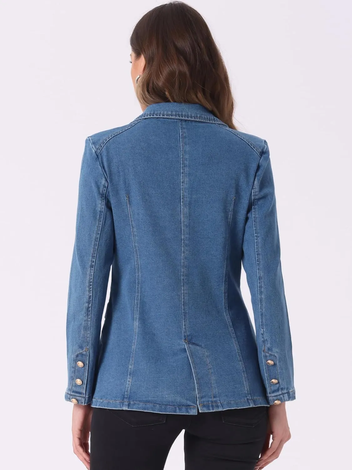 Allegra K Notched Lapel Blazer for Women's Denim Single Breasted Shoulder Pad Business Casual Jackets