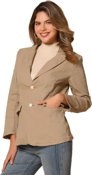 Allegra K Notched Lapel Blazer for Women's Denim Single Breasted Shoulder Pad Business Casual Jackets