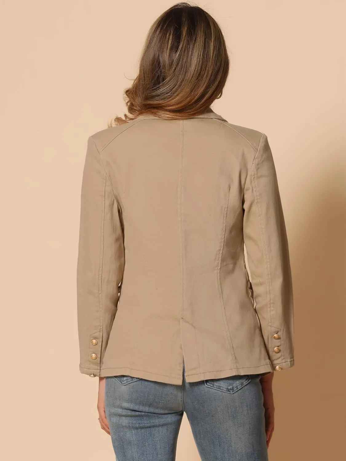 Allegra K Notched Lapel Blazer for Women's Denim Single Breasted Shoulder Pad Business Casual Jackets