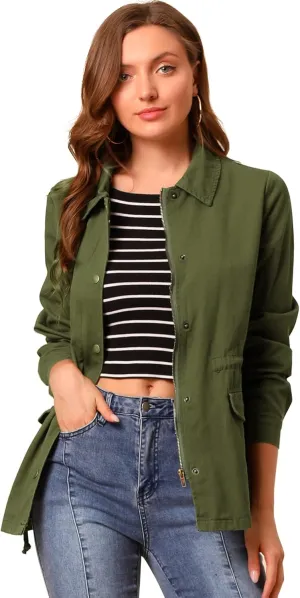Allegra K Women's Utility Jackets Drawstring Waist 2025 Spring Flap Pockets Lightweight Jacket