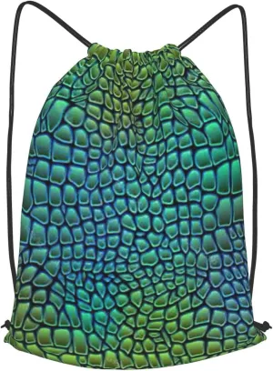 Alligator Skin Drawstring Cinch Backpack Polyester Sack Pack String Bag For Hiking Camping Adventure