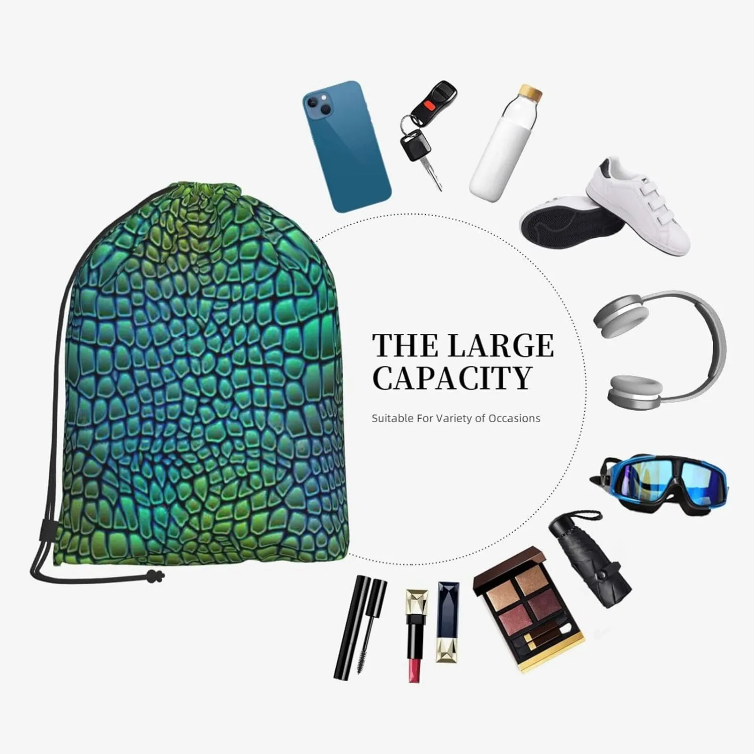 Alligator Skin Drawstring Cinch Backpack Polyester Sack Pack String Bag For Hiking Camping Adventure