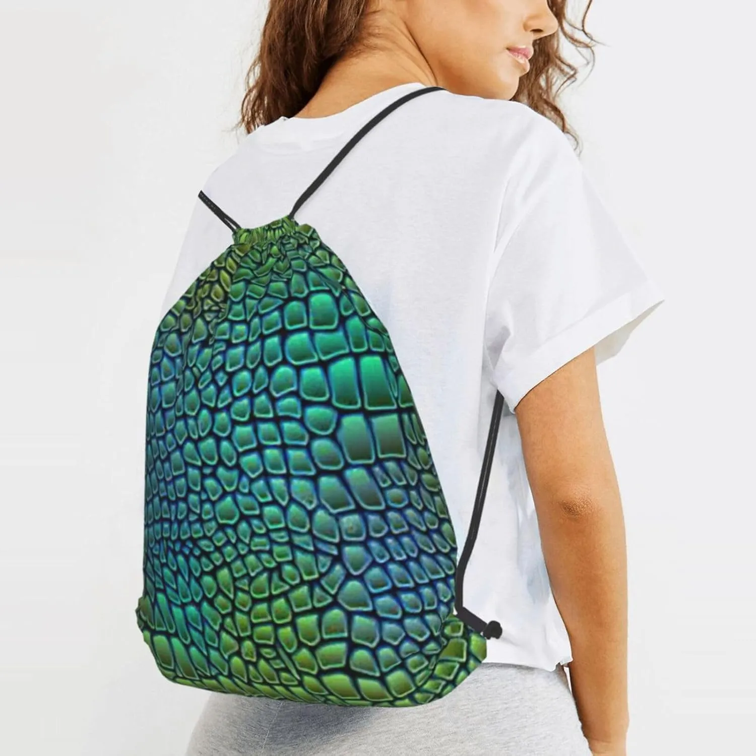 Alligator Skin Drawstring Cinch Backpack Polyester Sack Pack String Bag For Hiking Camping Adventure