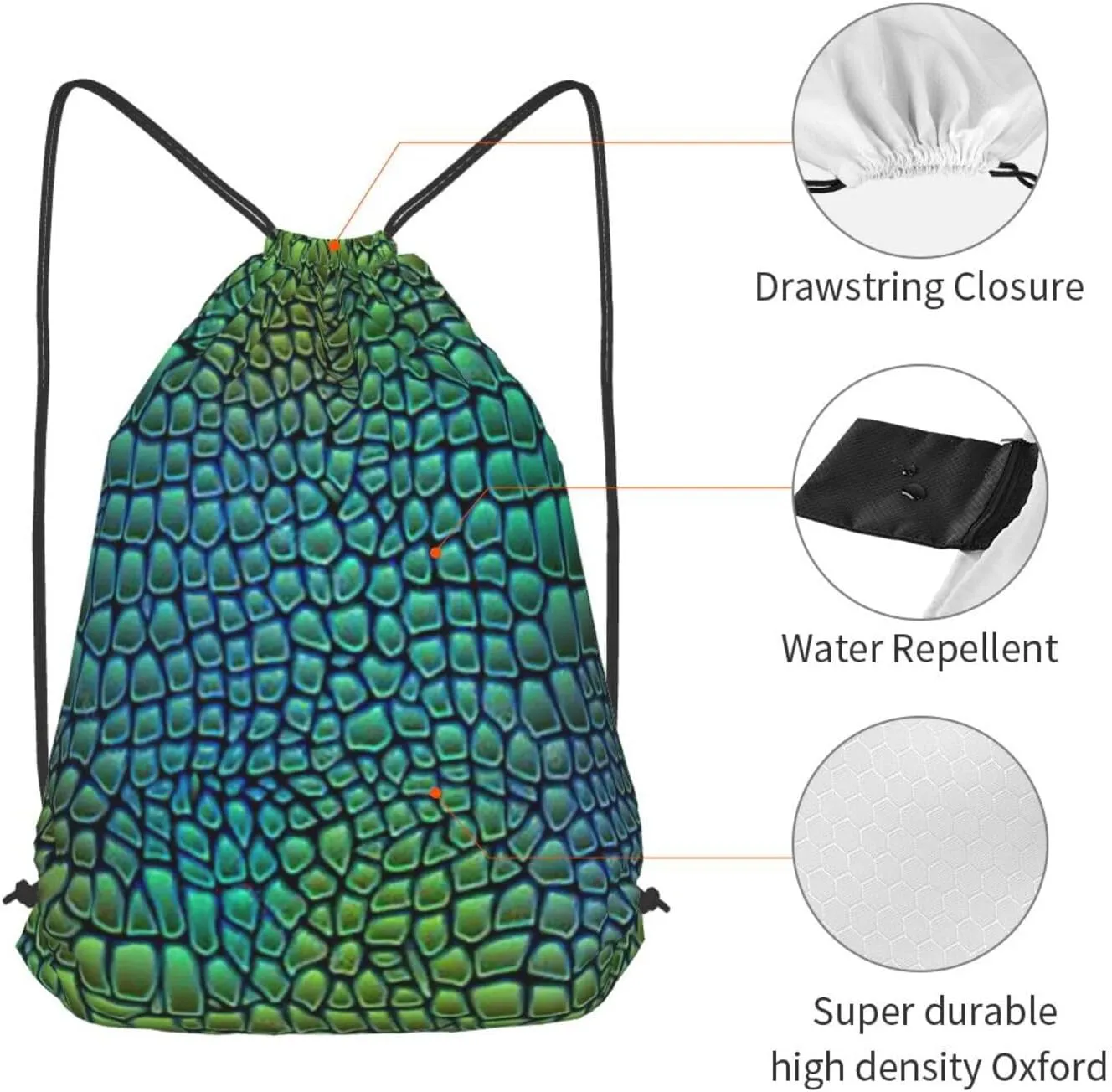 Alligator Skin Drawstring Cinch Backpack Polyester Sack Pack String Bag For Hiking Camping Adventure