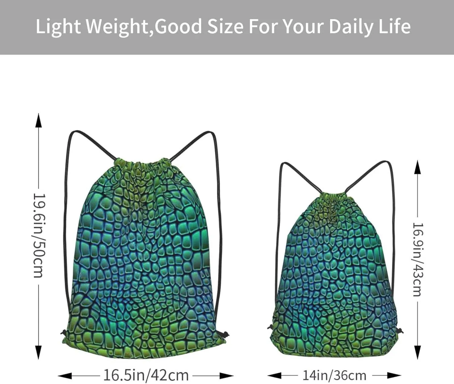 Alligator Skin Drawstring Cinch Backpack Polyester Sack Pack String Bag For Hiking Camping Adventure