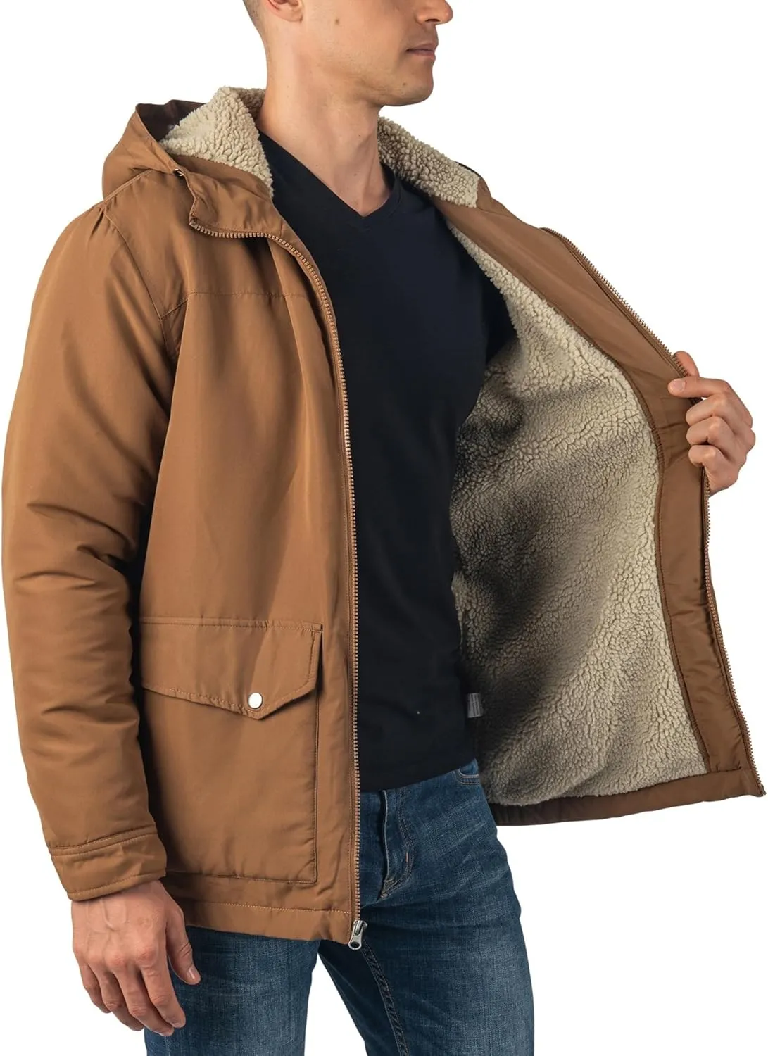 Alpine Swiss Shane Mens Sherpa Lined Parka Hooded Winter Coat Cargo Utility Jacket