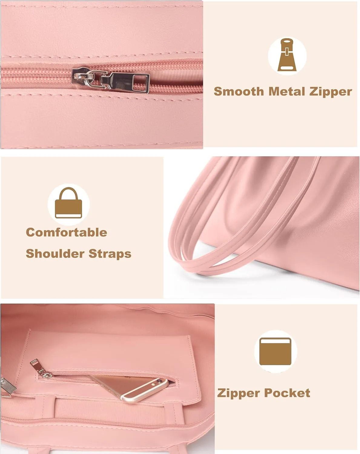 ALUWU Tote Bag for Women with Zipper Faux Leather Shoulder Handbags Work Purses