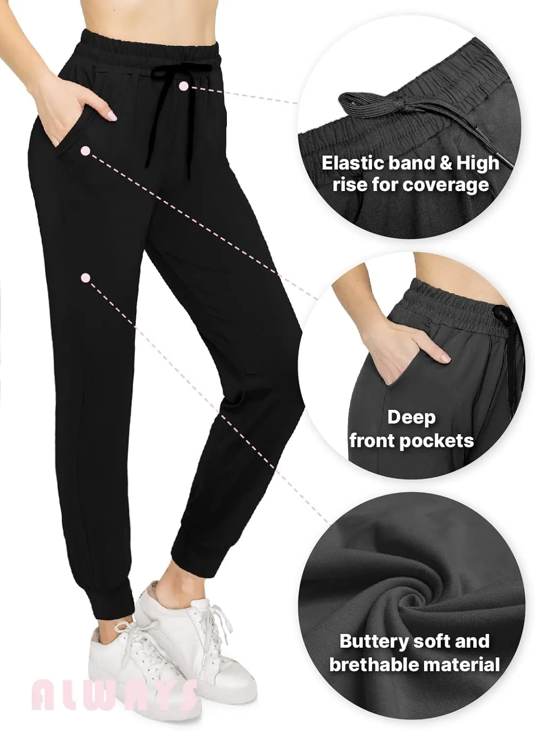 ALWAYS Super Soft Women's Joggers - Stretchy Casual Pants for Women Daily Wear Yoga Workout