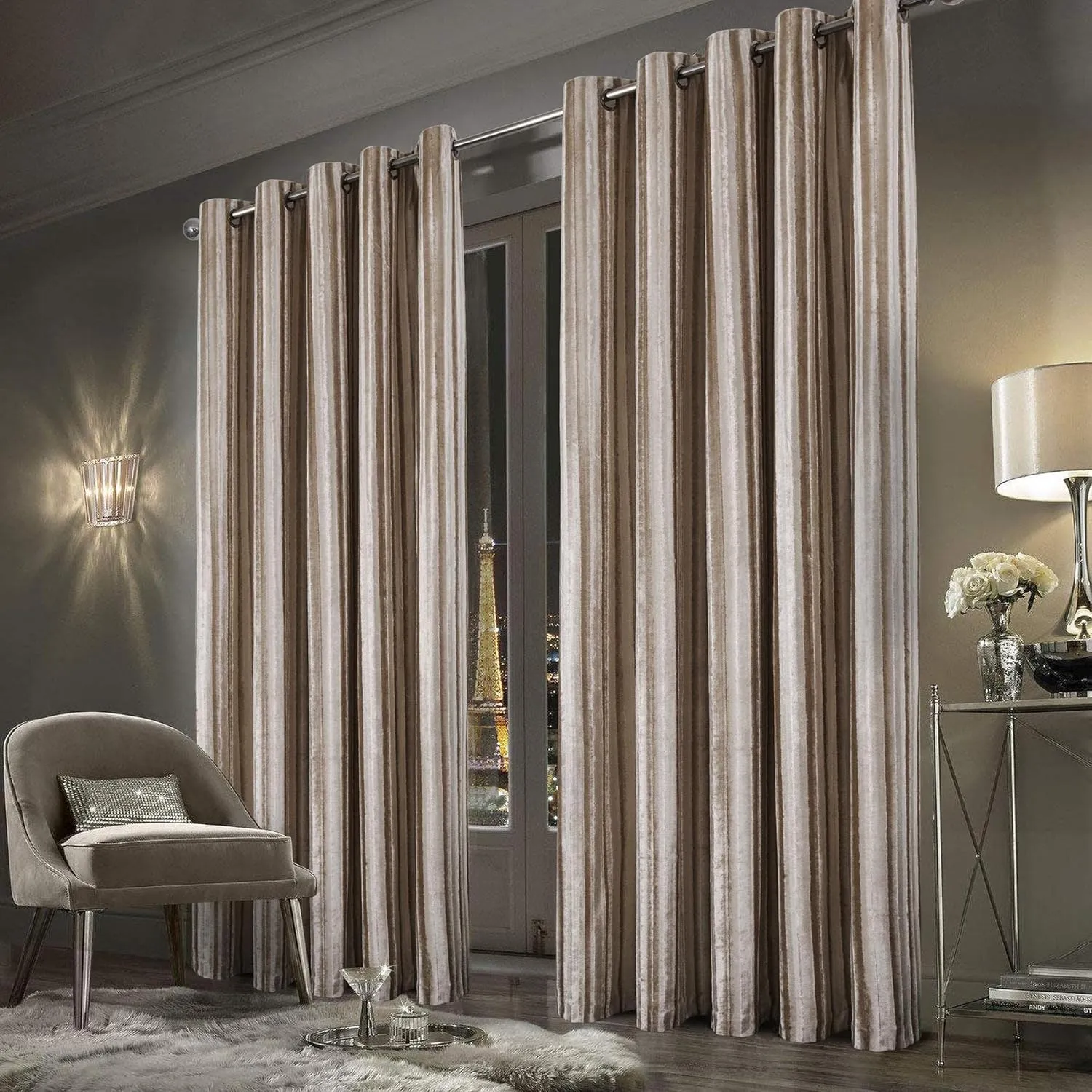 always4u Plush Velvet Curtains Luxury Velour Drapes for Living Room Bedroom Modern Beautiful Shining Window Treatment 2 Panels Champagne 54 * 95 Inches
