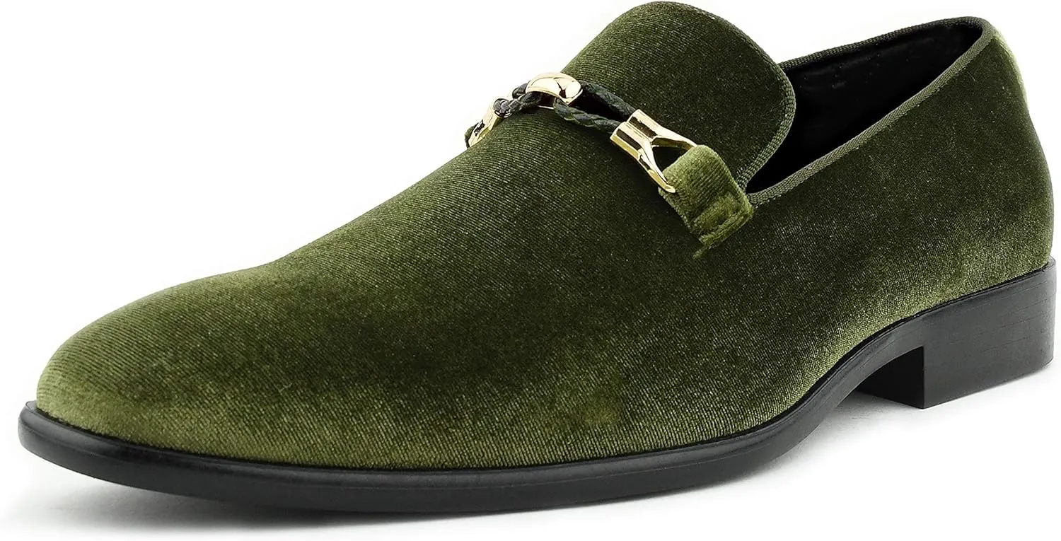 Amali Aller, Mens Casual Shoes - Loafers Men Slip on Shoes - Man Made Velvet Men's Slippers with Metal and Knitted Buckle - Mens Tuxedo Shoes