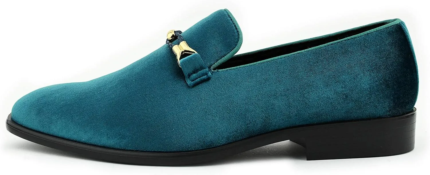 Amali Aller, Mens Casual Shoes - Loafers Men Slip on Shoes - Man Made Velvet Men's Slippers with Metal and Knitted Buckle - Mens Tuxedo Shoes