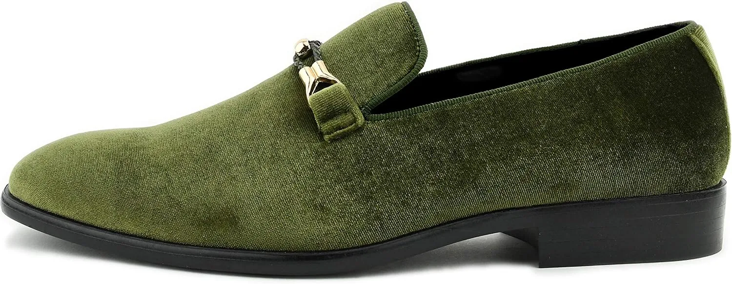 Amali Aller, Mens Casual Shoes - Loafers Men Slip on Shoes - Man Made Velvet Men's Slippers with Metal and Knitted Buckle - Mens Tuxedo Shoes