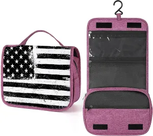 American Flag,Waterproof Travel Toiletry Hanging Bag,American Flag Aging,Makeup bag,Travel Organizers,Cosmetic Travel-Sized Container,Large Capacity for Women,Black White