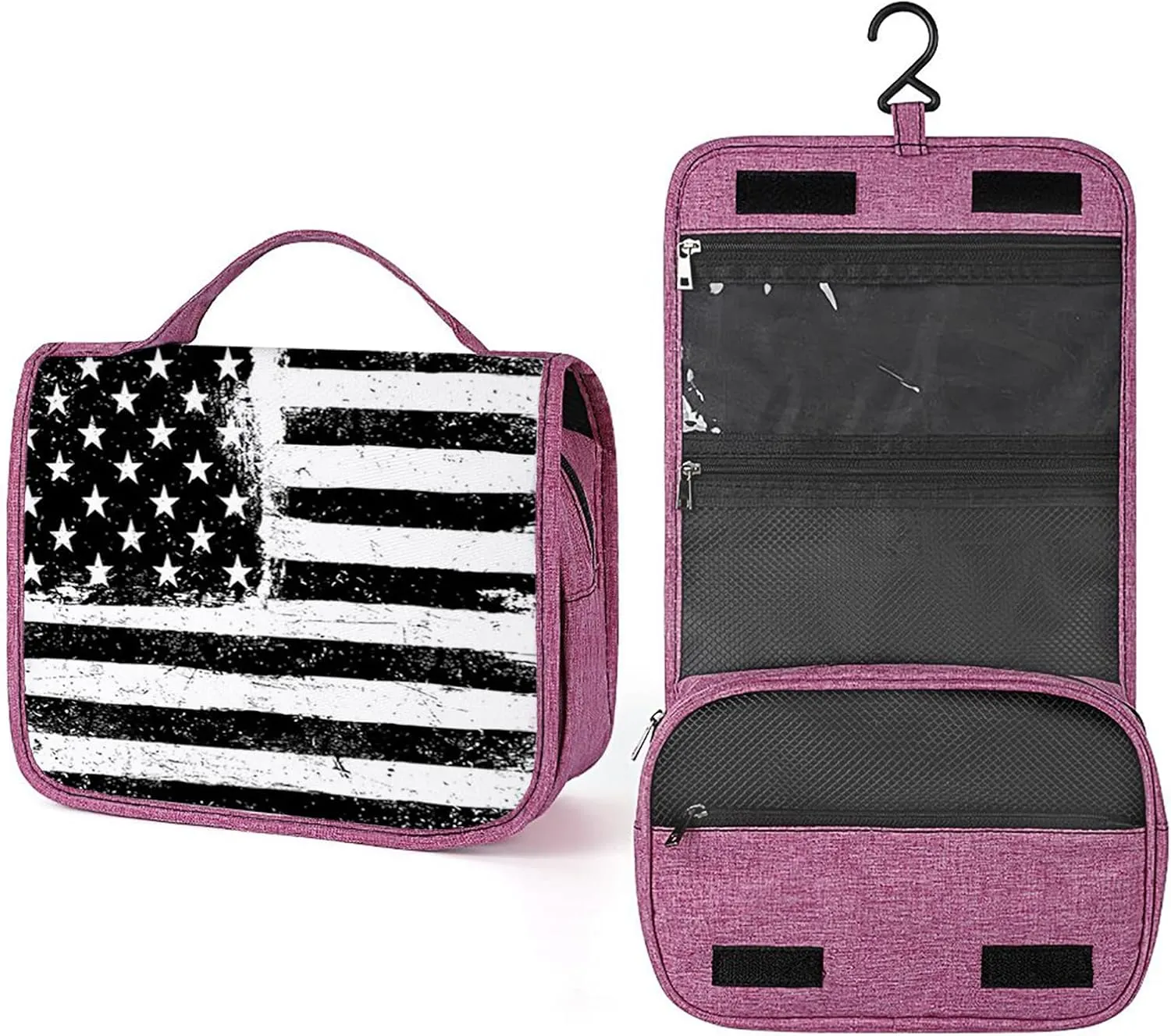 American Flag,Waterproof Travel Toiletry Hanging Bag,American Flag Aging,Makeup bag,Travel Organizers,Cosmetic Travel-Sized Container,Large Capacity for Women,Black White