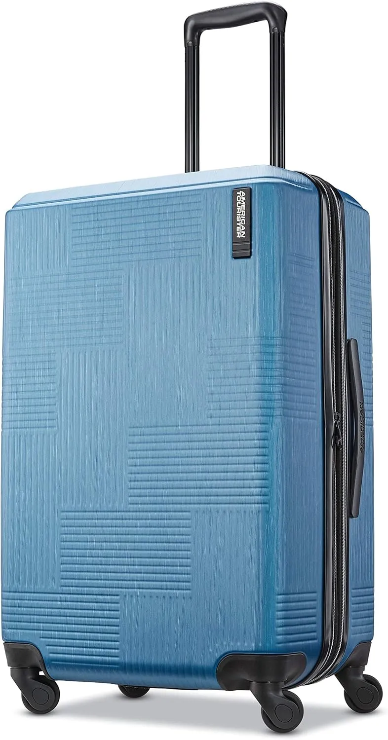 American Tourister Stratum XLT Expandable Hardside Luggage with Spinner Wheels, Blue Spruce, Checked-Medium 24-Inch