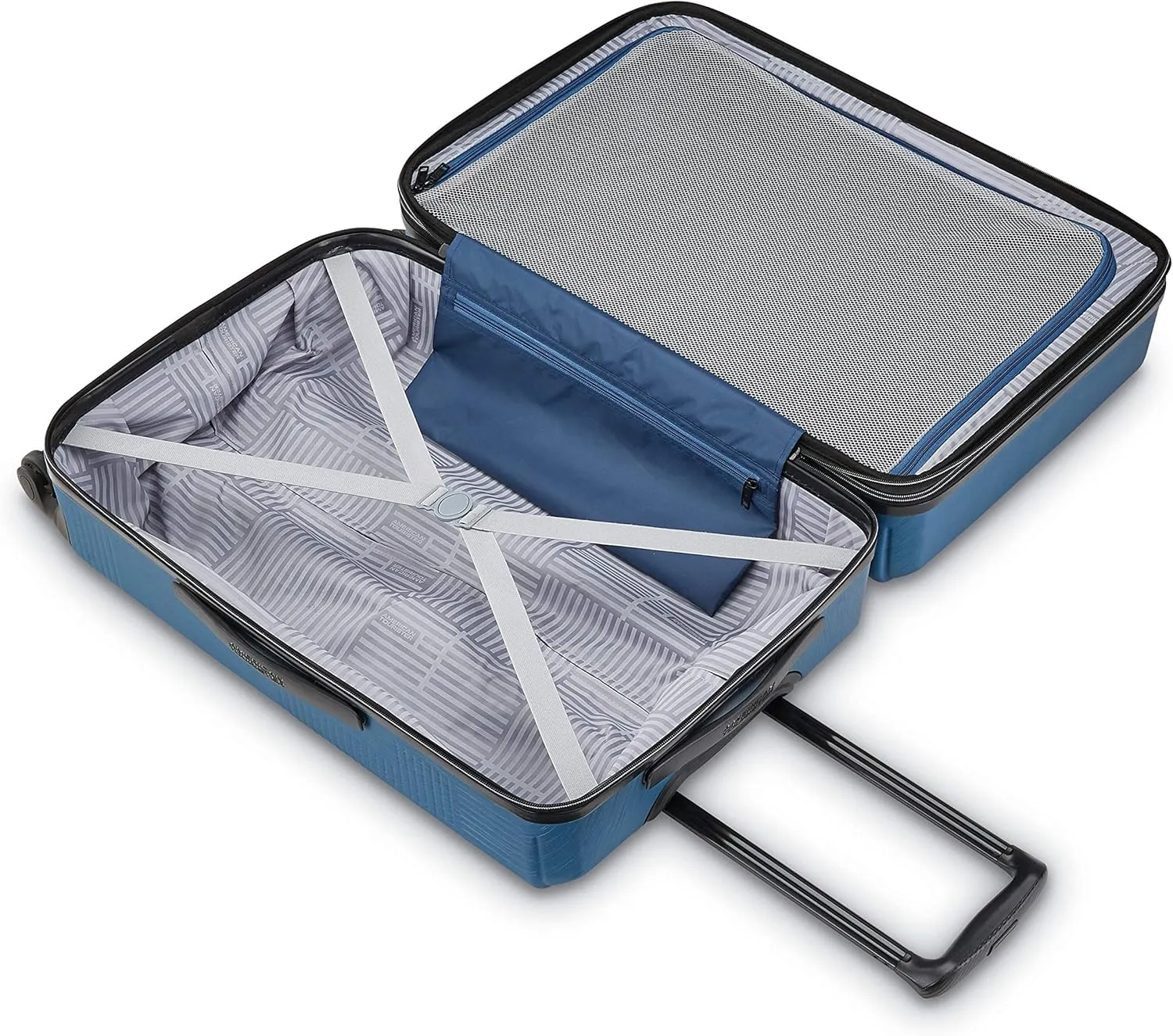 American Tourister Stratum XLT Expandable Hardside Luggage with Spinner Wheels, Blue Spruce, Checked-Medium 24-Inch