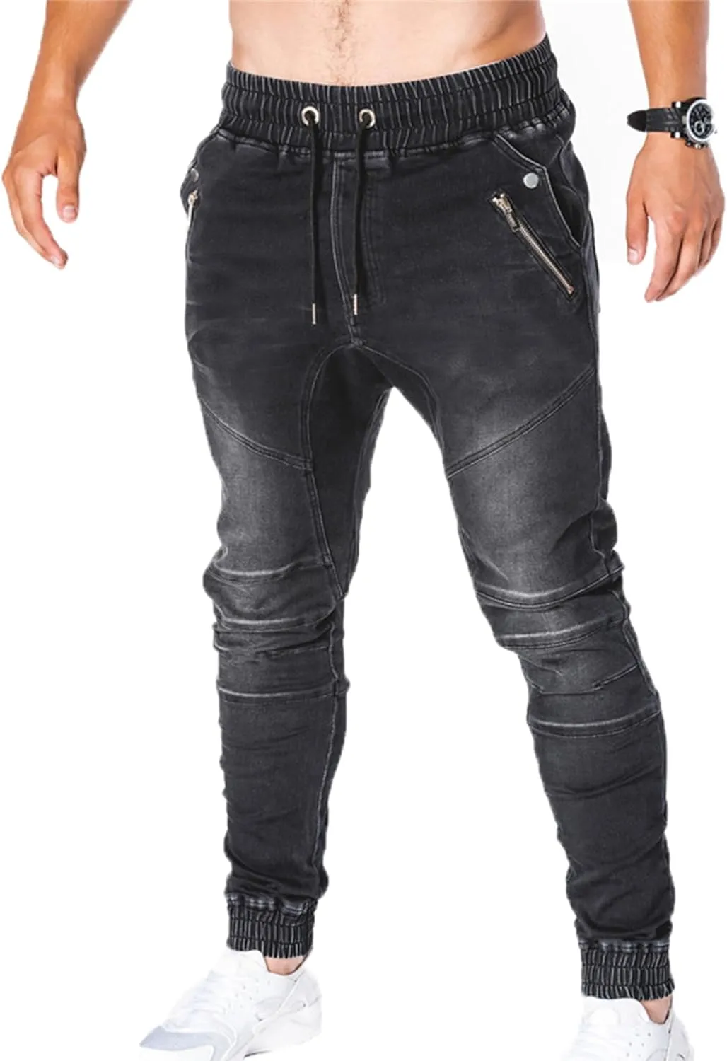Andongnywell Casual Loose Hip Hop Denim Work Pants Men's Tactical Pants Cargo Denim Jeans with Cargo Pockets
