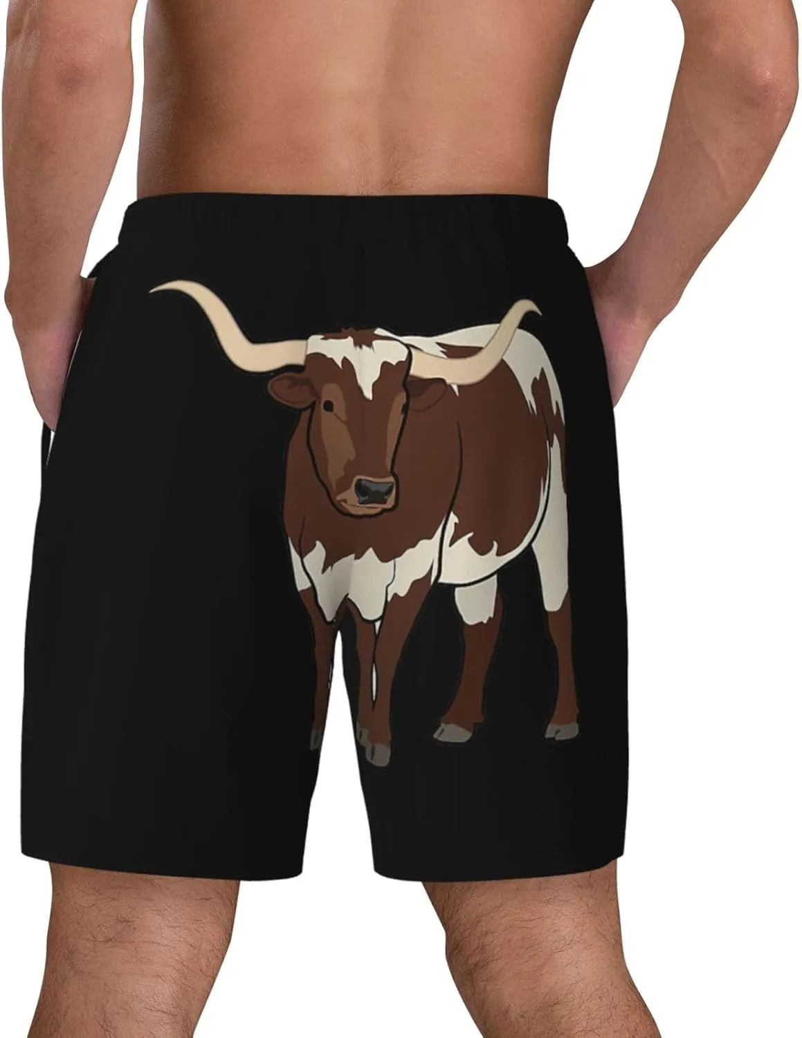 Animal Cow Print Men's Double Layer Swim Shorts, Gym Workout Shorts with Pocket