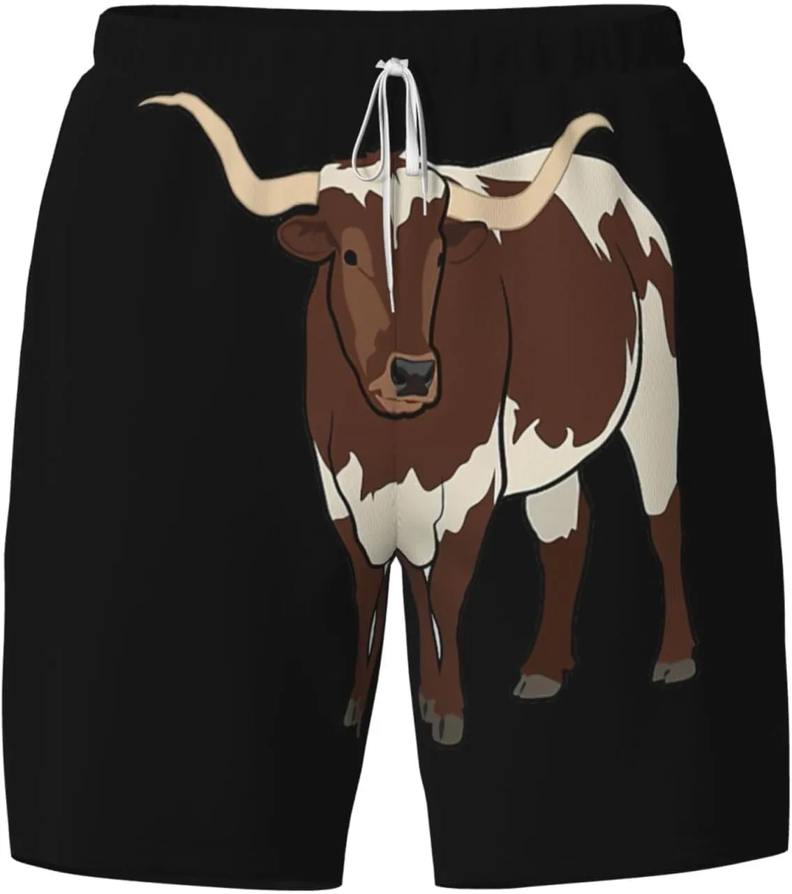 Animal Cow Print Men's Double Layer Swim Shorts, Gym Workout Shorts with Pocket