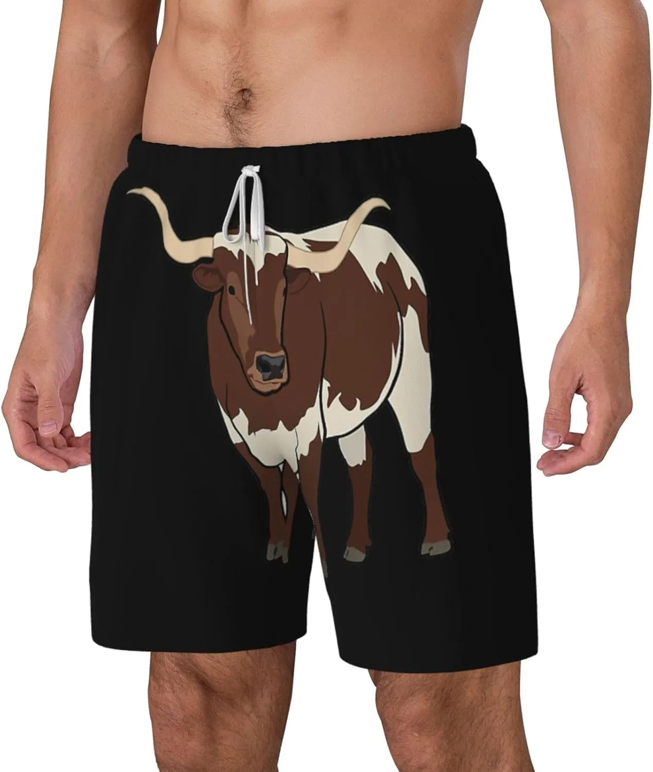 Animal Cow Print Men's Double Layer Swim Shorts, Gym Workout Shorts with Pocket