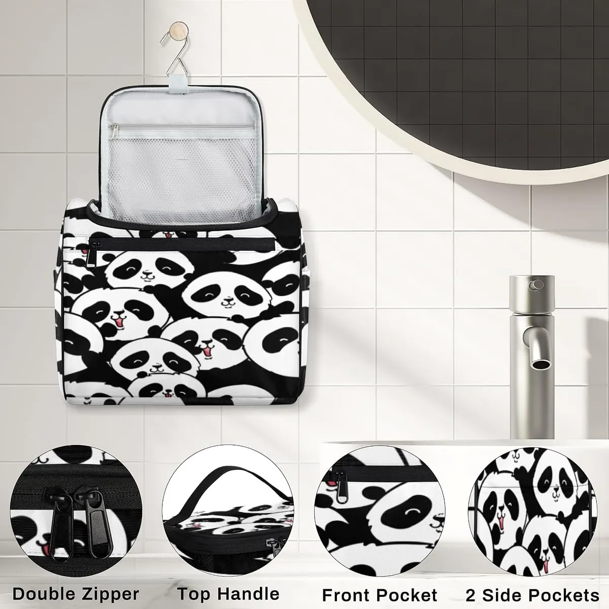 Animal Pandas Paint Hanging Toiletry Bag for Men Women Travel Cosmetic Makeup Organizer Bag Water Resistant Large Portable Wash Case for Accessories, Toiletries, Cosmetics