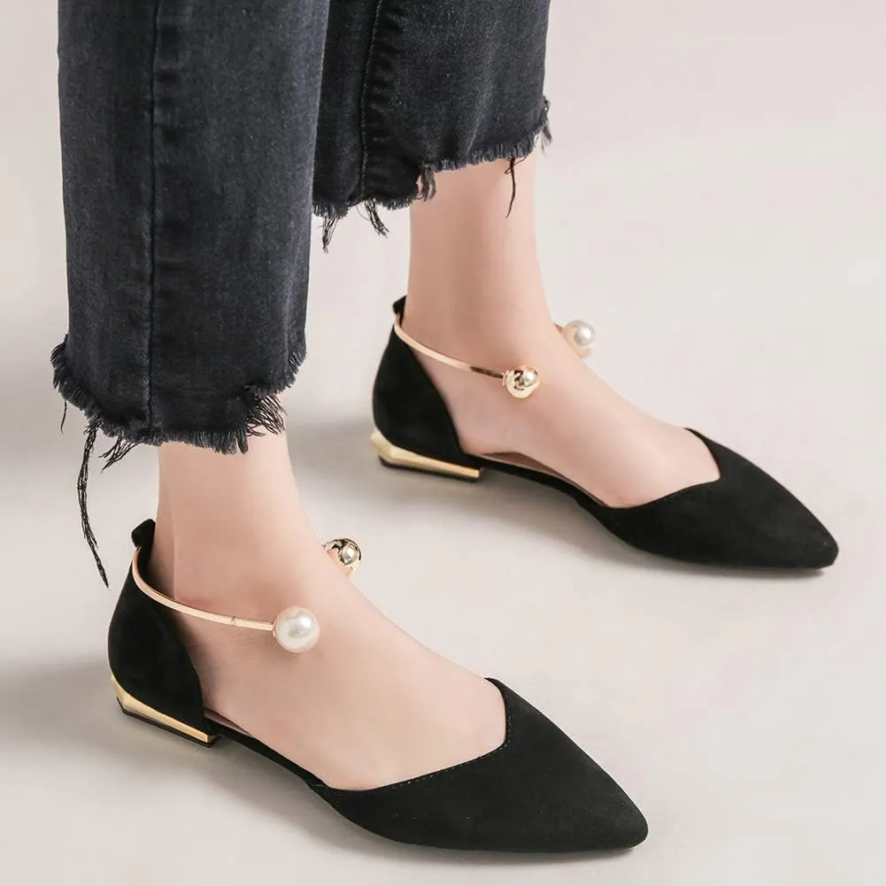 ANUFER Women Pointed Toe Velvet Ballerinas Elegant D'Orsay Pumps Flat Dress Shoes