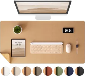 Aothia Dual-Sided Desk Pad - Leather Desk Mat, Natural Cork Desk Pad Protector, Large Mouse Pad for Desk, Waterproof Desk Blotter Pad, Desk Writing Pad for Office Work/Home, Apricot(37.8"x17")