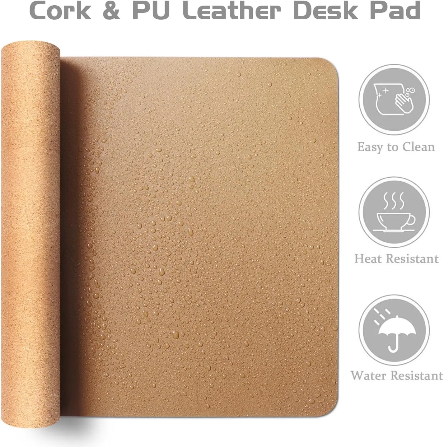 Aothia Dual-Sided Desk Pad - Leather Desk Mat, Natural Cork Desk Pad Protector, Large Mouse Pad for Desk, Waterproof Desk Blotter Pad, Desk Writing Pad for Office Work/Home, Apricot(37.8"x17")