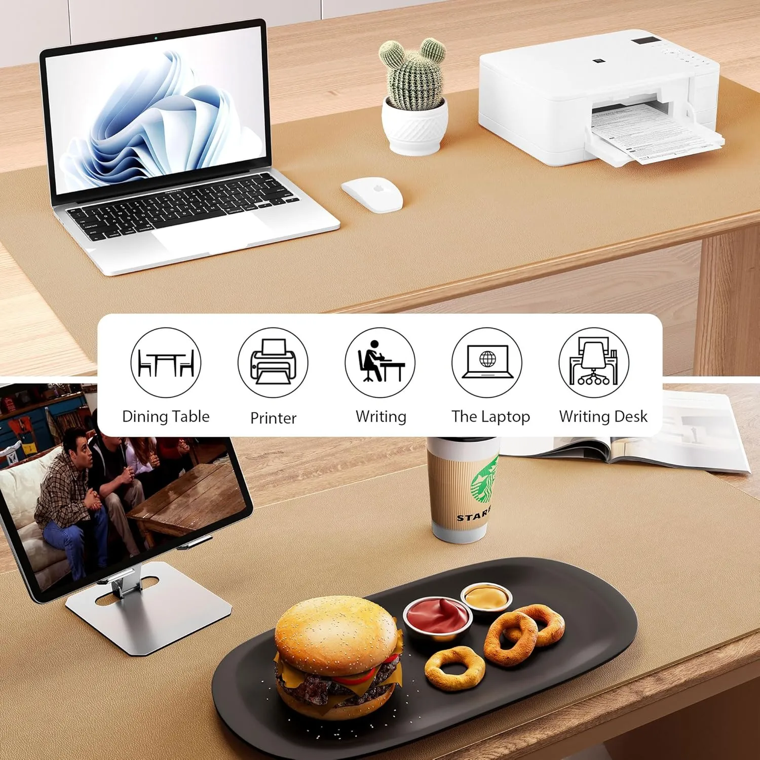 Aothia Dual-Sided Desk Pad - Leather Desk Mat, Natural Cork Desk Pad Protector, Large Mouse Pad for Desk, Waterproof Desk Blotter Pad, Desk Writing Pad for Office Work/Home, Apricot(37.8"x17")