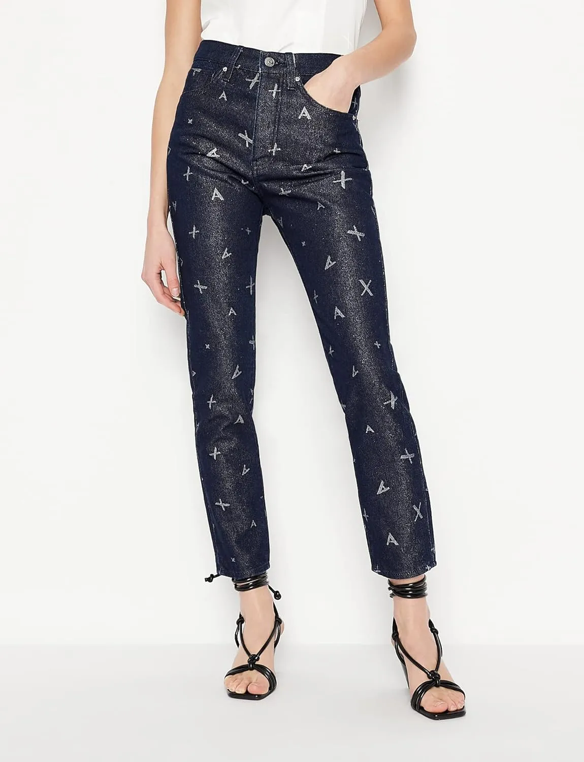 Armani Exchange Women's Ax Logo Jaquard Denim Pants