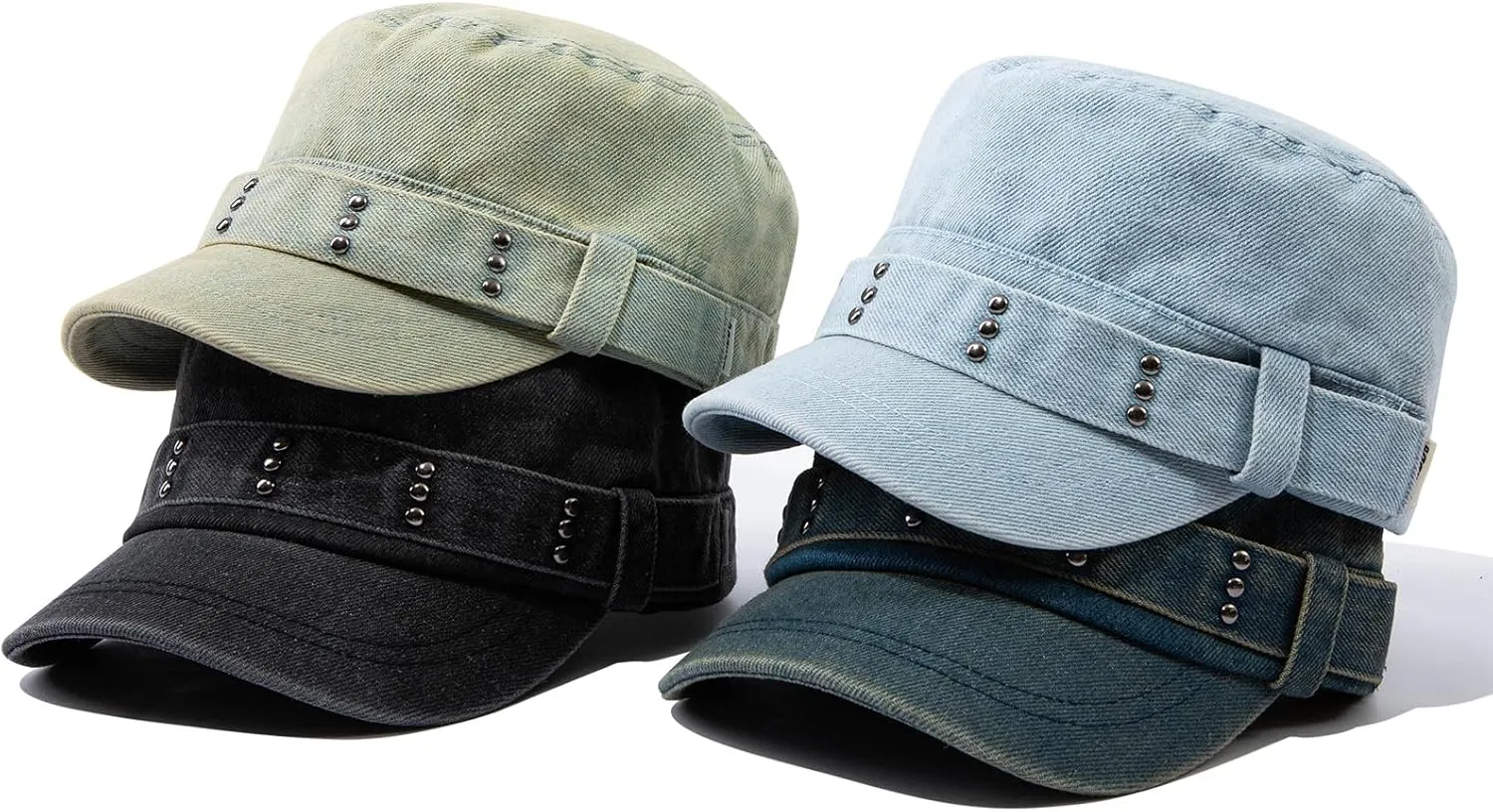Army Cap Short Brim Hats for Men Denim Cotton Flat Top Baseball Cap Casual Umpire Cadet Cap Military Hat