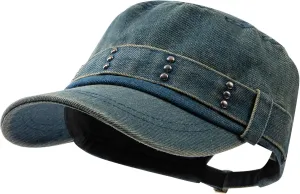 Army Cap Short Brim Hats for Men Denim Cotton Flat Top Baseball Cap Casual Umpire Cadet Cap Military Hat
