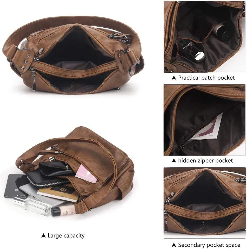Artwell Fashion Crossbody Bag For Women Shoulder Bag Soft PU Leather Handbags Purses Multi Pocket Hobo Tote Bag