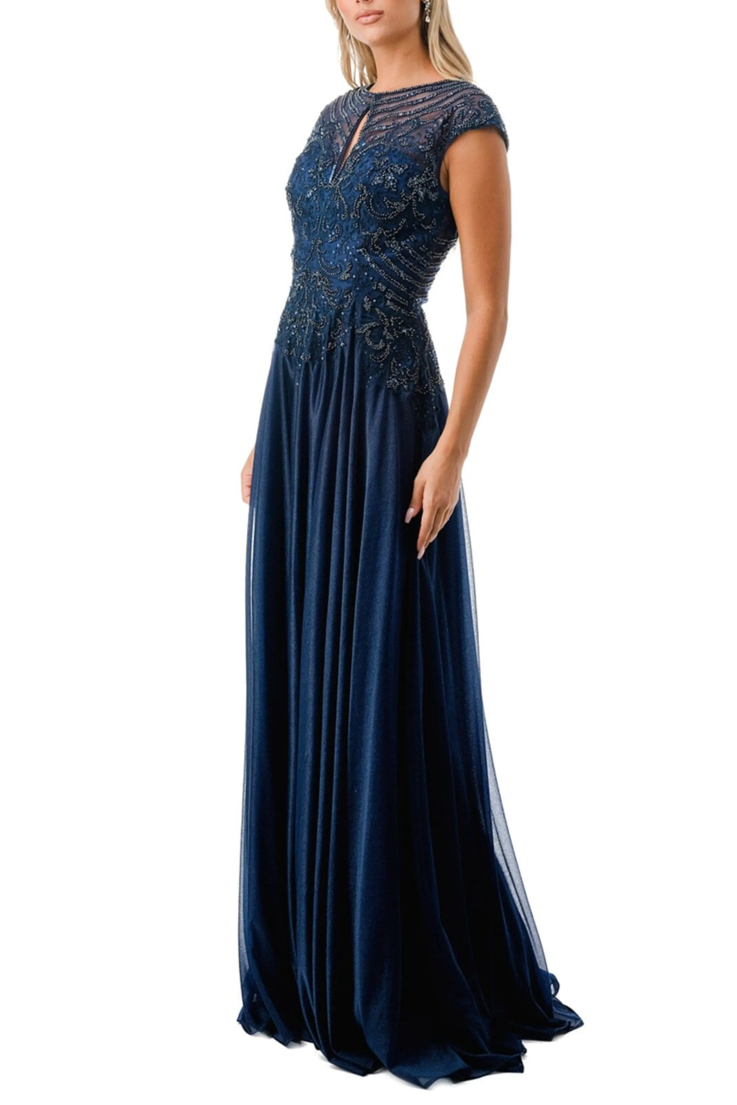 Aspeed Filigree Beaded Keyhole Long Evening Dress