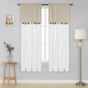 ASPMIZ Farmhouse Country Curtains, Rustic Boho Rod Pocket Window Curtain Panels for Living Room Bedroom Decor, Cotton Blend Button Window Drapes, Set of 2 Panels, Linen Color, 52 x 63 Inch Length