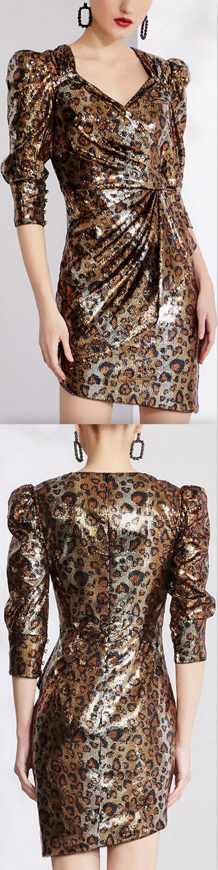 Asymmetrical Sequin-Embellished Leopard Mini Dress