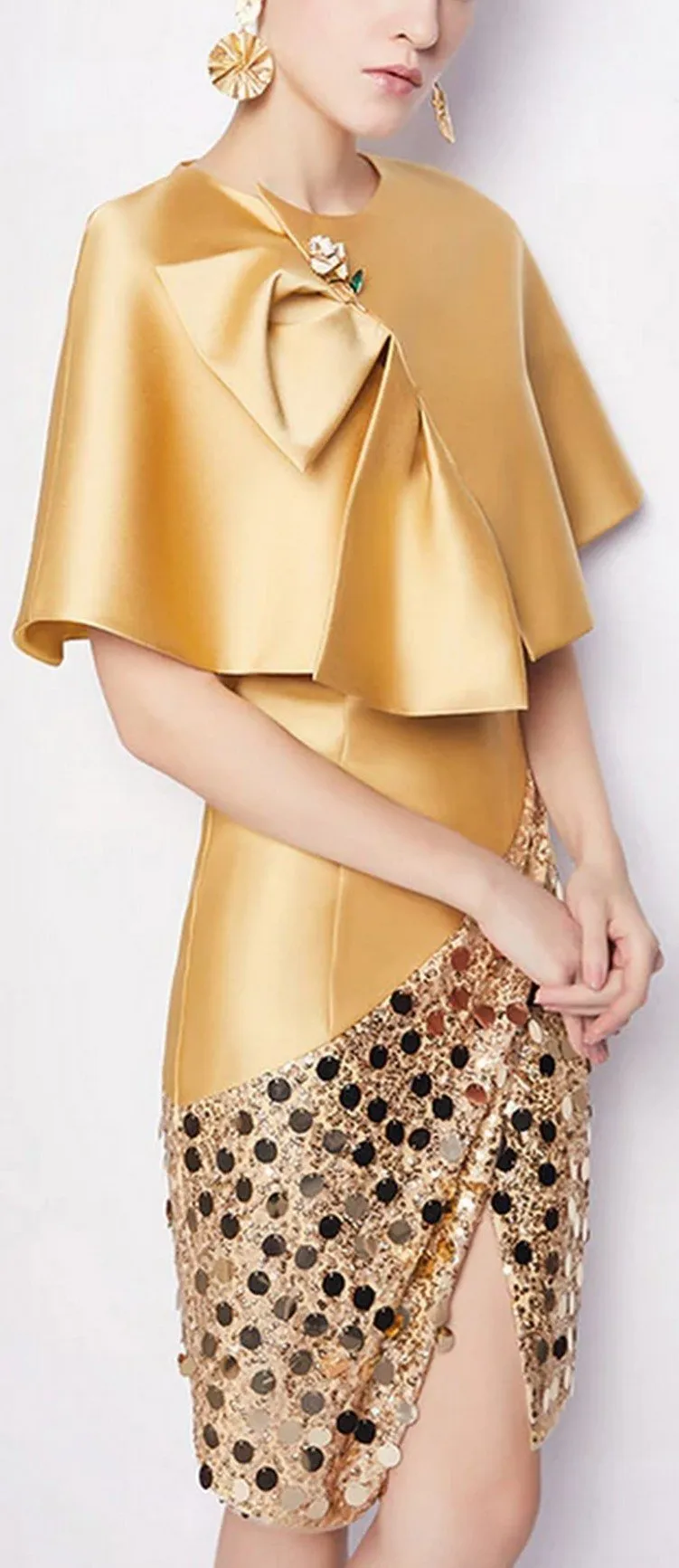 Asymmetrical Sequined Dress with Capelet