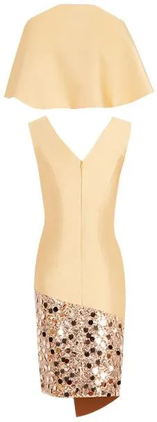 Asymmetrical Sequined Dress with Capelet