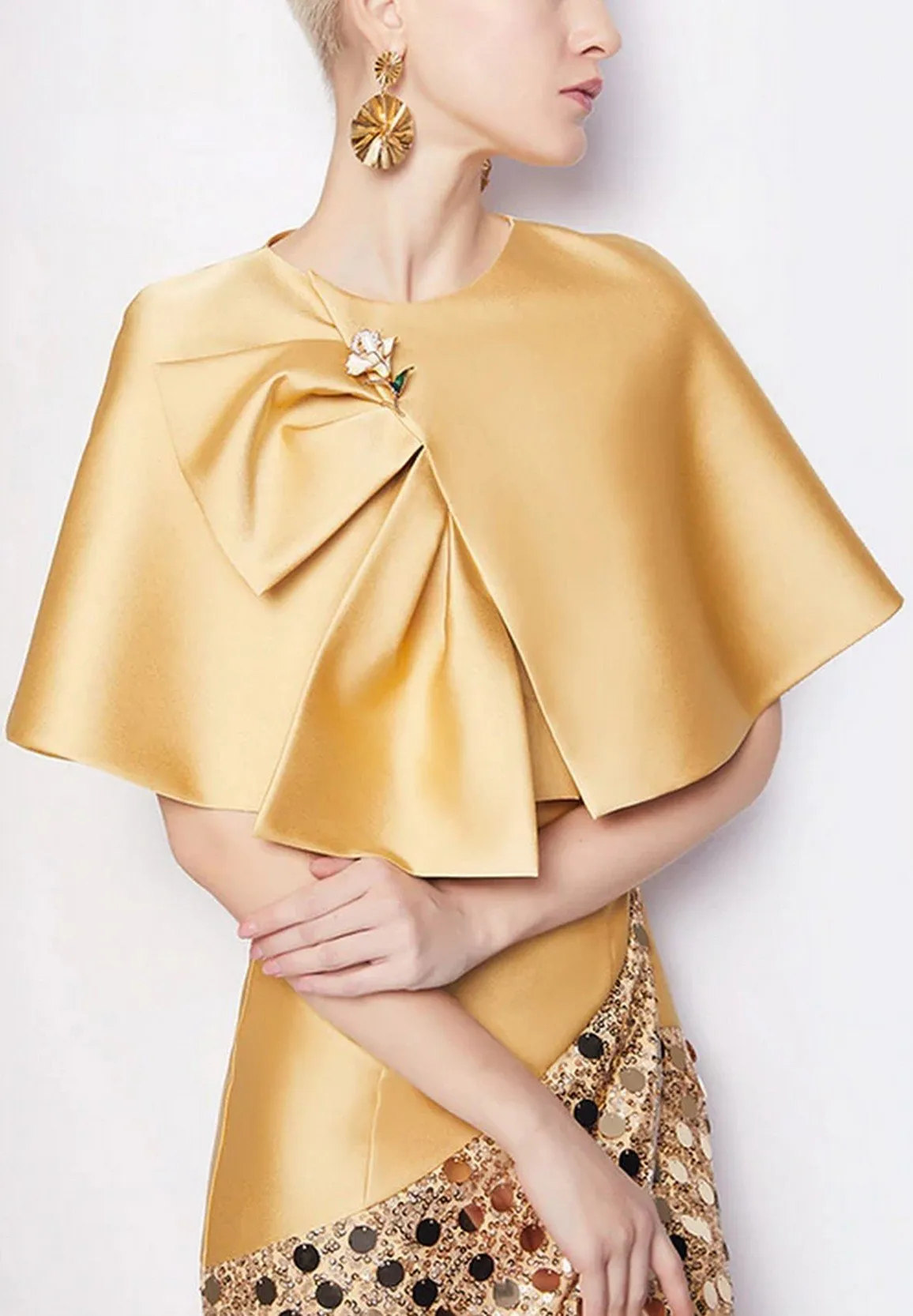 Asymmetrical Sequined Dress with Capelet