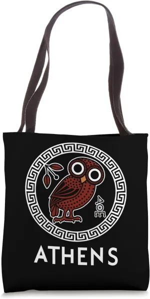 Athens, Greece with Athenian Owl & Meander Pattern Tote Bag