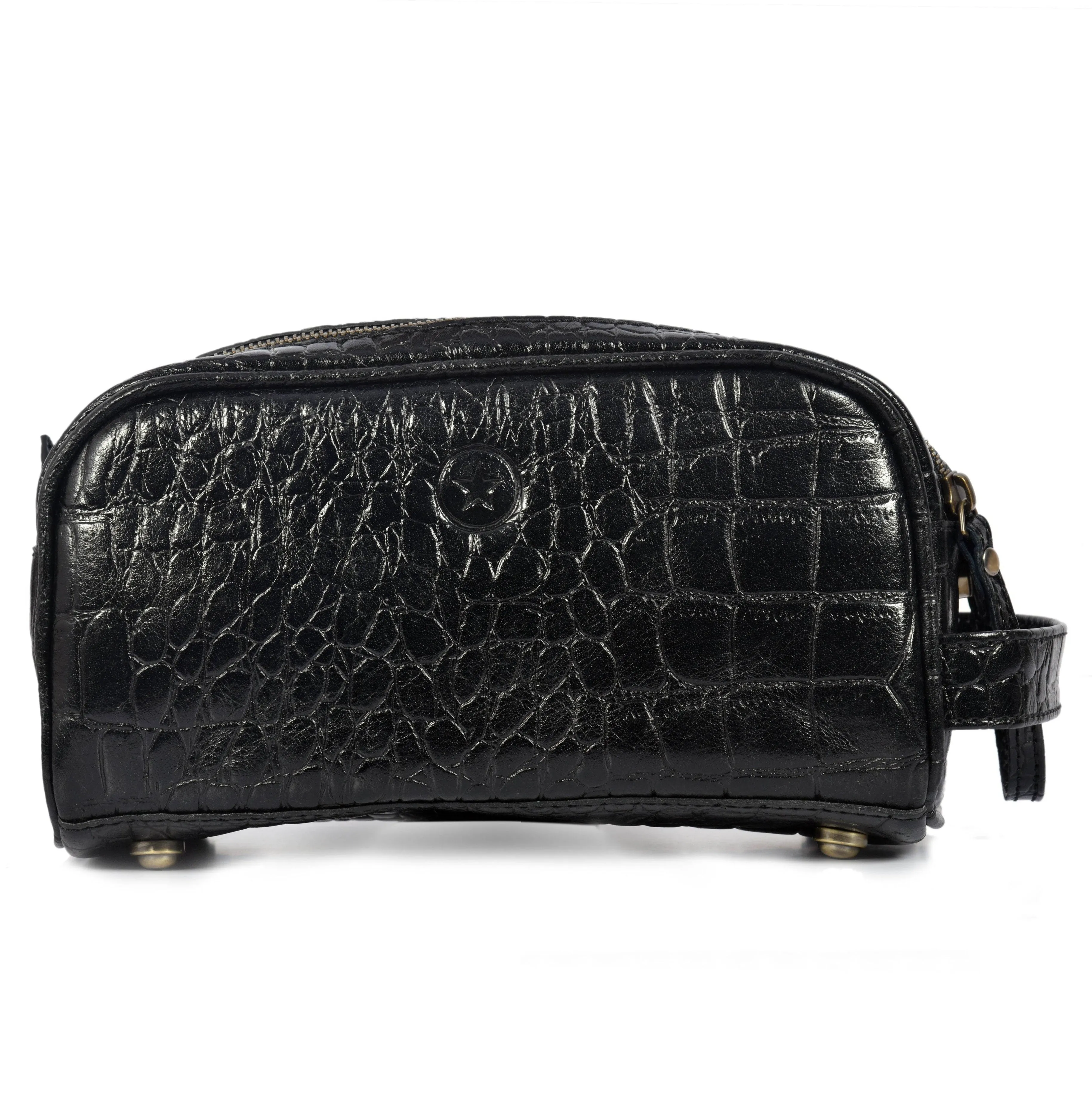 Aubrielle Leather Toiletry Bag - Black Croco