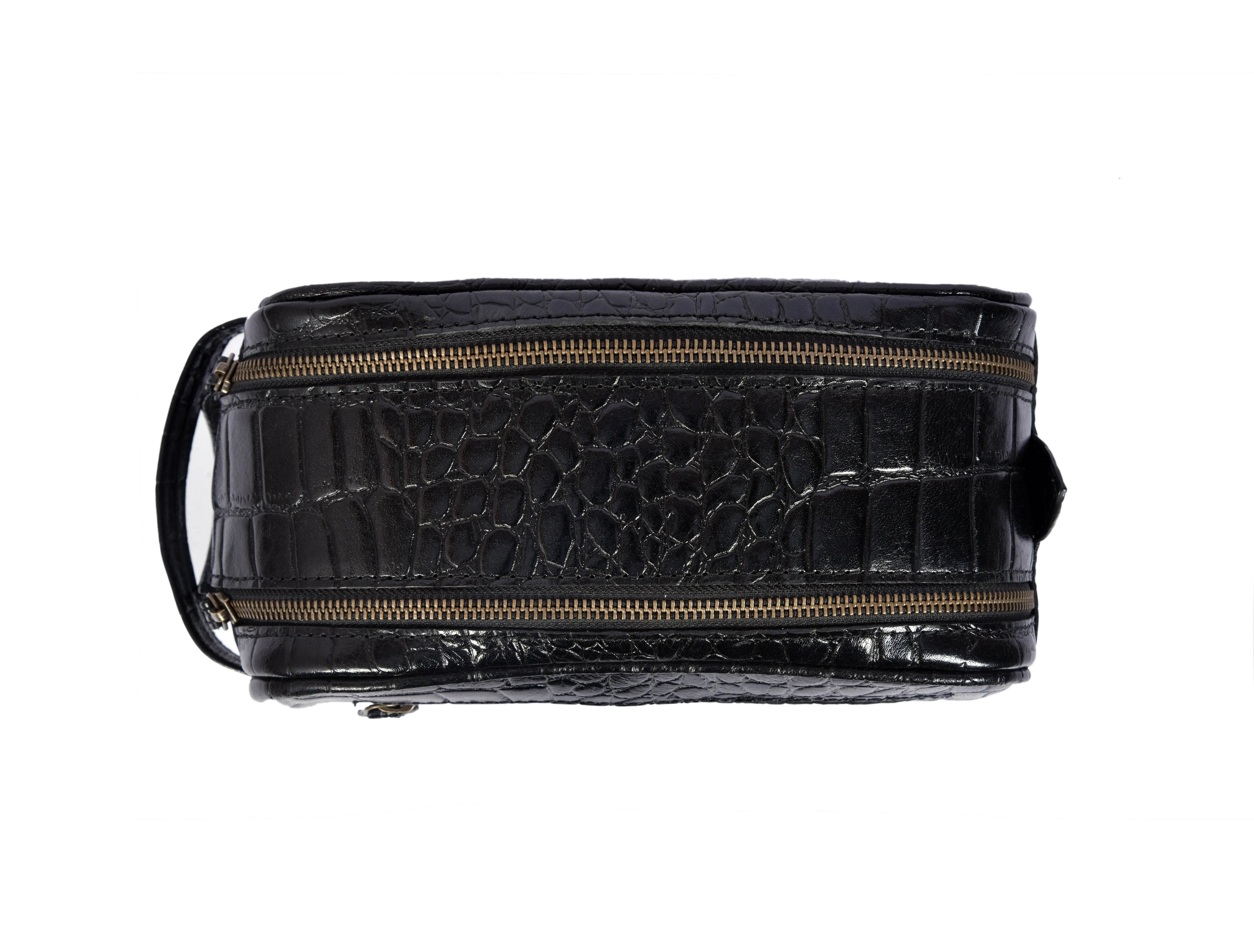 Aubrielle Leather Toiletry Bag - Black Croco