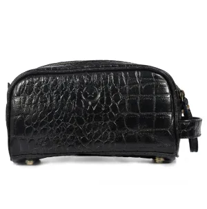 Aubrielle Leather Toiletry Bag - Black Croco